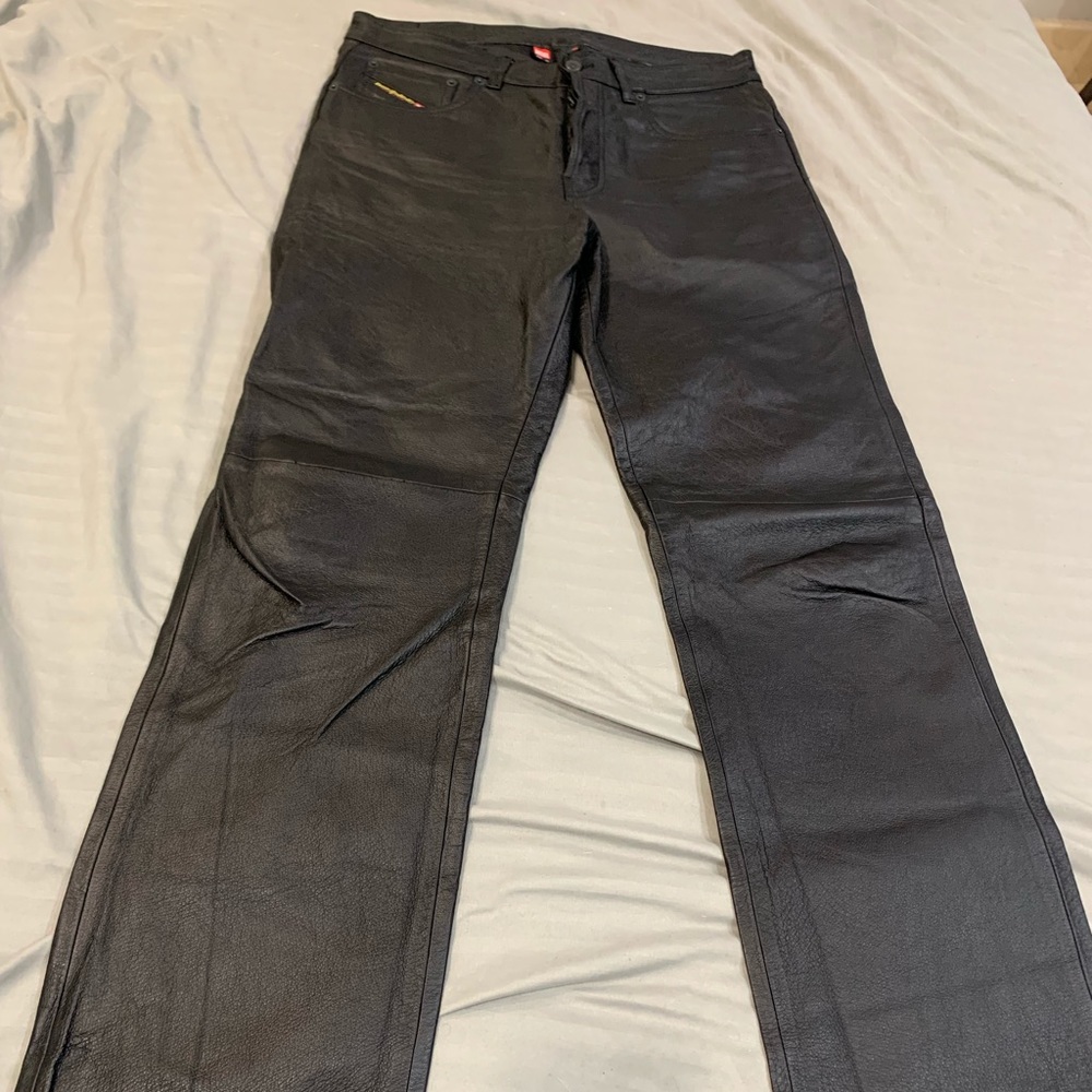 Black Leather Diesel Jeans
